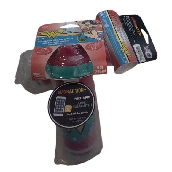 NEW DC Superhero Girls Comic Wonder Woman Retro Insulated Sippy Cup 2 Pk NWT - Picture 9 of 9